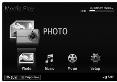 Media Play SUM 851.60MB/993.02MB 8km PHOTO Photo Music Movie Setup + Salir