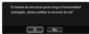 El sistema de red actual quizás tenga la funcionalidad restringida. ¿Desea cambiar la conexión de red? Sí No