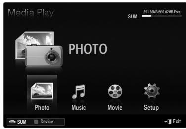 Media Play SUM 851.8AMB/933.02MB Free PHOTO Photo Music Movie Setup SUM Device Exit