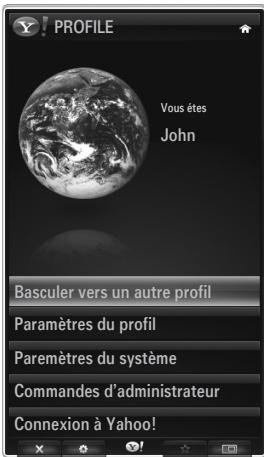PROFILE Vous êtes John Basculer vers un autre profil Paramètres du profil Paremètres du système Commandes d'administrateur Connexion à Yahoo!