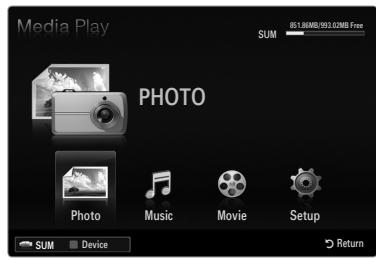 Media Play SUM 85.16MB/993.02MB Free PHOTO Photo Music Movie Setup SUM Device Return