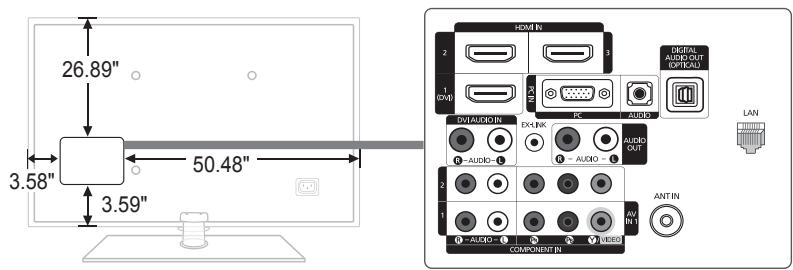 26.89" 3.58" 3.59" 50.48" HDMI IN DIGITAL AUDIO OUT DINJ PC AUDIO DV/AUDIO IN EXLINK AUDIO AUDIO AUDIO AV IN 1 COMPONENT IN ANT IN LAN