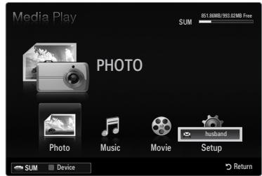 Media Play SUM 851.86MB/983.02MB Free PHOTO Photo Music Movie husband Setup SUM Device Return