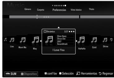 Music Género Carpeta Preferences Vista basics Titulo Dinámico 3/27 ★★★★ Olen Rens Once Ot 2007 Soundtrack I Love You Hafells Gold Shine Lies Want Me Way SUM Dispositivo conf fav Selección Herramientas Regresar