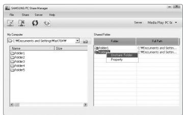 SAMSUNG LN65B650X1F - - Cancelling a Shared Folder - 2