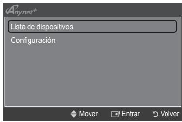 Anynet+ Lista de dispositivos Configuración Mover Entrar Volver