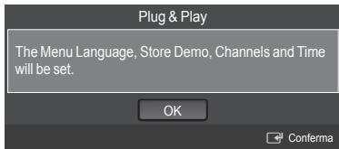 Plug & Play Lingua : Italiano Ora Selezione rete : Cavo Imp rete wireless Impostazione rete via cavo Blocco canali : Acceso Cambia PIN
