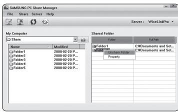 SAMSUNG PS50A756 - - Cancelling a Shared Folder - 2