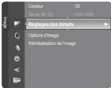 Couleur : 50 Teinte (R / G) : V50 / R50 Réglages des détails Options d'image Réinitialisation de l'image