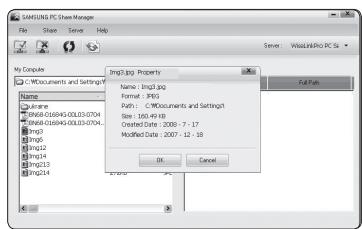 SAMSUNG PC Store Manager File Shape Serve Help C:\Documents and Settings\V Name Jvame J668.0169G-03E33-0704 J668.0169G-03E33-0704 mp1 mp2 mp14 mp13 mp214 Imp33.jpg Property Name: Imp33.jpg Format: JPEG Path: C:\Documents and Settings\V Size: 100 X-18 Created Date: 2008 - 7 - 17 Modified Date: 2007 - 12 - 18 OK Cancel Full Path