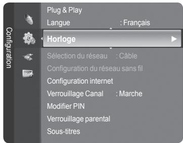 Plug & Play Langue : Français Horloge Sélection du réseau : Câble Configuration du réseau sans fil Configuration internet Verrouillage Canal : Marche Modifier PIN Verrouillage parental Sous-titres