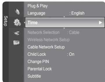 Plug & Play Language : English Time Network Selection : Cable Wireless Network Setup Cable Network Setup Child Lock : On Change PIN Parental Lock Subtitle