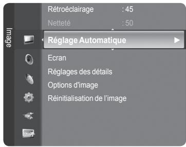 Rétroéclairage : 45 Netteté : 50 Réglage Automatique Ecran Réglages des détails Options d'image Réinitialisation de l'image