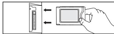 Diagram showing a hand inserting a card into a device, with arrows indicating the direction of change.