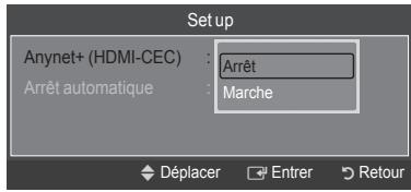 Set up Anynet+ (HDMI-CEC) : Arrêt Arrêt automatique : Marche Déplacer Entrer Retour