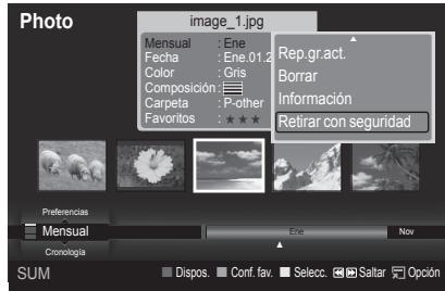 Photo image_1.jpg Mensual : Ene Fecha : Ene.01.2 Color : Gris Composición : Carpeta : P-other Favorites : ★ ★ ★ Rep.gr.act. Borrar Información Retirar con seguridad Preferencias Mensual Ene Nov Chronología Dispos. Conf. fav. Selec. Saltar Opción