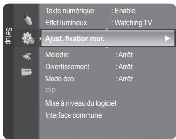 Texte numérique : Enable Effet lumineux : Watching TV Ajust. fixation mur. Mélodie : Arrêt Divertissement : Arrêt Mode éco. : Arrêt PIP Mise à niveau du logiciel Interface commune