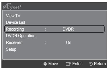 Anynet* View TV Device List Recording : DVDR DVDR Operation Receiver : On Setup Move Enter Return
