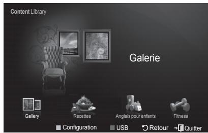 Content Library Galerie Gallery Recettes Anglais pour enfants Fitness Configuration USB Retour Quitter