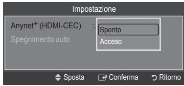 Impostazione Anynet+ (HDMI-CEC) : Spento Spegnimento auto Acceso Sposta Conferma Ritorno
