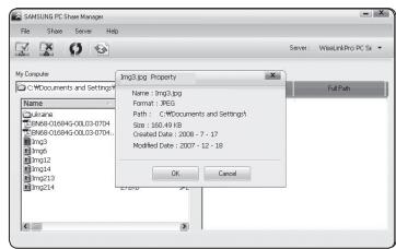 SAMSUNG PC Store Manager File Share Save Help My Computer C:\Documents and Settings\Name Ariana 0665-0509HG-0503D-0704 0665-0509HG-0503D-0704 mp2 mp2 mp21 mp213 mp214 mp23.jpg Property Name : imp3.jpg Format : JPEG Path : C:\Documents and Settings\nSize: 100.41KB Created Date: 2008 - 7 - 17 Modified Date: 2007 - 12 - 18 OK Cancel Full Path