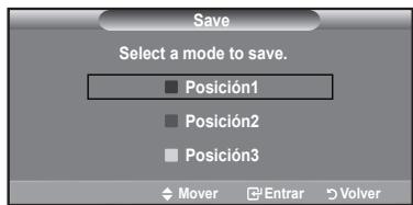 Save Select a mode to save. ■ Posición1 ■ Posición2 ■ Posición3 ◇ Mover ☑ Entrar ▷ Volver