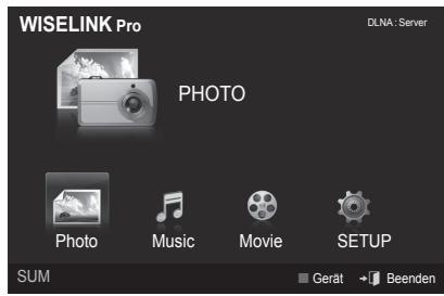 WISELINK Pro PHOTO Photo Music Movie SETUP SUM DLNA: Server Gerät → Beenden