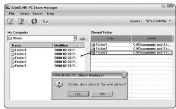 SAMSUNG PS50A756 - - Cancelling a Shared Folder - 3