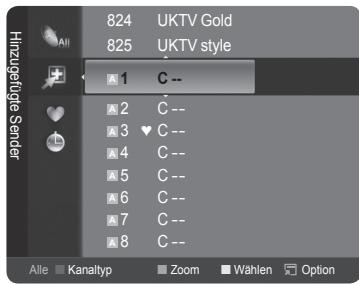 Hinzugefüge Sender All 824 UKTV Gold 825 UKTV style 1 C -- 2 C -- 3 ♥ C -- 4 C -- 5 C -- 6 C -- 7 C -- 8 C -- Alle Kanaltyp Zoom Wahlen Option