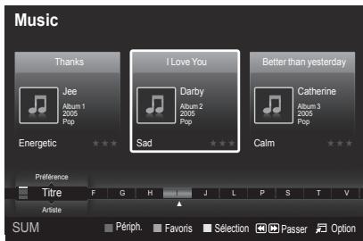 Music Thanks Jee Album 1 2005 Pop I Love You Darby Album 2 2005 Pop Better than yesterday Catherine Album 3 2005 Pop Energetic Sad Calm Preference Titre F G H J L P S T V Artistie Périph. Favoris Sélection Passer Option SUM