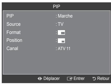 PIP PIP : Marche Source : TV Format : Position : Canal : ATV 11 Déplacer Entrer Retour
