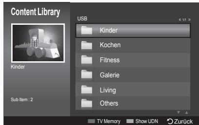 Content Library Kinder Sub Item : 2 USB Kinder Kochen Fitness Galerie Living Others TV Memory Show UDN Zurück