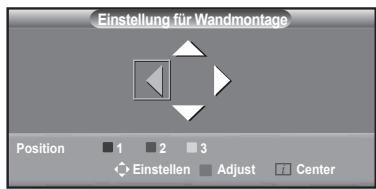 Einstellung für Wandmontage Position 1 2 3 Einstellen Adjust Center