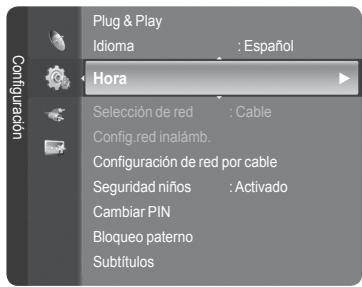 Plug & Play Idioma : Español Hora Configuración Selección de red : Cable Config.red inalámbl. Configuración de red por cable Seguridad niños : Activado Cambiar PIN Bloqueo paterno Subtítulos