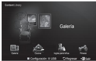 Content Library Galería Galería Cocina Inglés para niños Fitness Configuración USB Regresar Salir