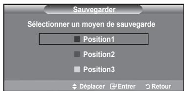 Sauvegarder Sélectionner un moyen de sauvegarde Position1 Position2 Position3 Déplacer Entrer Retour