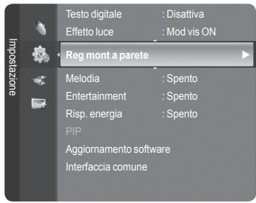 Testo digitale : Disattiva Effetto luce : Mod vis ON Reg mont a parete Melodia : Spento Entertainment : Spento Risp. energia : Spento PIP Aggiornamento software Interfaccia comune
