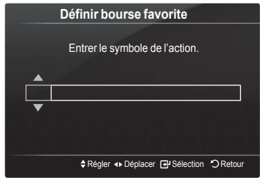 Définir bourse favorite Entrer le symbole de l'action. Régler Déplacer Sélection Retour