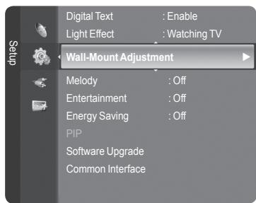 Digital Text : Enable Light Effect : Watching TV Wall-Mount Adjustment Melody : Off Entertainment : Off Energy Saving : Off PIP Software Upgrade Common Interface