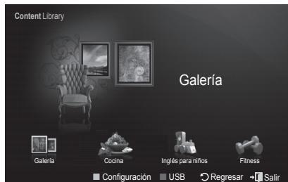 Content Library Galería Galería Cocina Inglés para niños Fitness Configuración USB Regresar Salir