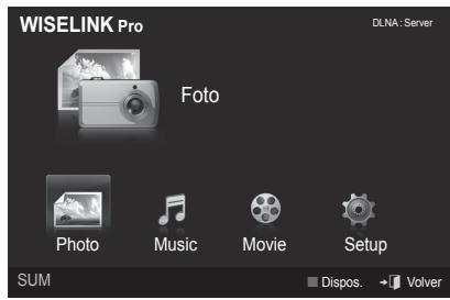 WISELINK Pro Foto Photo Music Movie Setup SUM Dispos. → Volver DLNA: Server