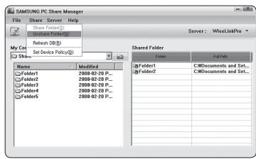SAMSUNG PS50A756 - - Cancelling a Shared Folder - 1