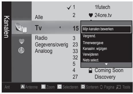 1futech Alle 2 ♥ 24ore.tv Tv 15 Mijn kanalen bewerken Radio 3 Vergrend. Gegevens/overig 23 Timerweergave Analoog 33 Kanaalnr. wijzigen 5 Verwijderen 32 Niets select. 5 Coming Soon 4 Discovery 27