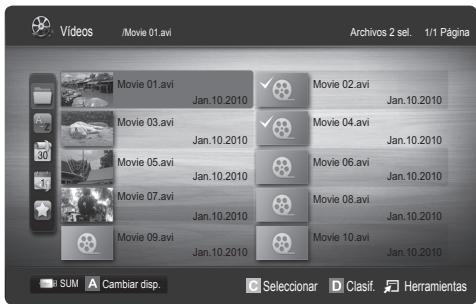 Videos /Movie 01.avi Archivos 2 sel. 1/1 Página Movie 01.avi Jan.10.2010 Movie 02.avi Jan.10.2010 Movie 03.avi Jan.10.2010 Movie 04.avi Jan.10.2010 Movie 05.avi Jan.10.2010 Movie 06.avi Jan.10.2010 Movie 07.avi Jan.10.2010 Movie 08.avi Jan.10.2010 Movie 09.avi Jan.10.2010 Movie 10.avi Jan.10.2010 SUM Cambiar disp. Seleccionar D Clasif Herramientas