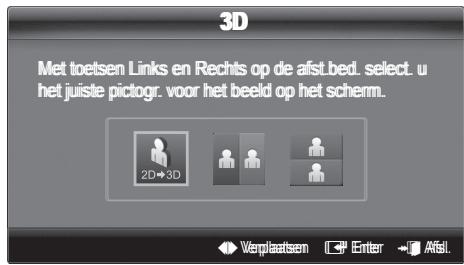 3D Met toetsen Links en Rechts op de afst.bed. select. u het juiste pictogr. voor het beeld op het schem. 2D+3D Verplaatsen Enter Afsl.