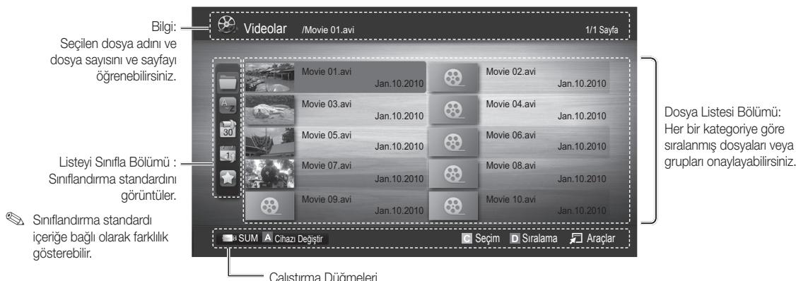 Bilgi: Seçilen dosya adını ve dosya sayısını ve sayfayı öğrenebilirsiniz. Movie 01.avi Jan.10.2010 Movie 02.avi Jan.10.2010 Movie 03.avi Jan.10.2010 Movie 04.avi Jan.10.2010 Movie 05.avi Jan.10.2010 Movie 06.avi Jan.10.2010 Movie 07.avi Jan.10.2010 Movie 08.avi Jan.10.2010 Movie 09.avi Jan.10.2010 Movie 10.avi Jan.10.2010 Dosya Listesi Bölümü: Her bir kategoriye göre sıralanmış dosyaları veya grupları onaylayabilirsiniz. Listeyi Sınıfla Bölümü : Sınıflandırma standardını görüntüler. Sınıflandırma standardı iceriğe bağlı olarak farklılık gösterebilir. SUM Chazı Değistir Secim Siralama Araçlar Calıstirma Düğmeleri