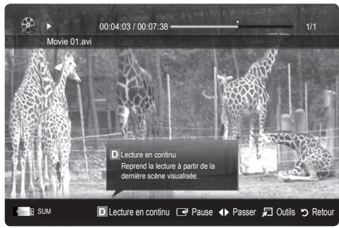 Movie 01.avi D Lecture en continu Reprend la lecture à partir de la dernière scène visualisée.