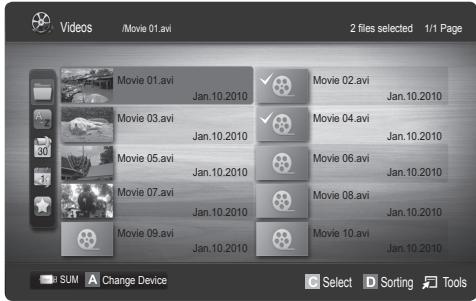 Videos /Movie 01.avi 2 files selected 1/1 Page Movie 01.avi Jan.10.2010 Movie 02.avi Jan.10.2010 Movie 03.avi Jan.10.2010 Movie 04.avi Jan.10.2010 Movie 05.avi Jan.10.2010 Movie 06.avi Jan.10.2010 Movie 07.avi Jan.10.2010 Movie 08.avi Jan.10.2010 Movie 09.avi Jan.10.2010 Movie 10.avi Jan.10.2010 SUM A Change Device Select D Sorting Tools