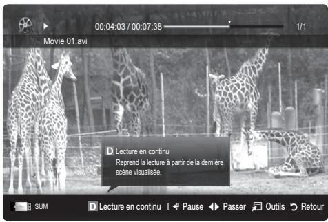 SAMSUNG UE-32C4000 - Lecture d'un fichier vidéo en continu (Reprendre la lecture) - 3
