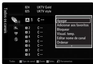 SAMSUNG UE-40B7020 - Menu de opções da lista de canais (em Todos os canais / Canais adiconados / Favoritos) - 2